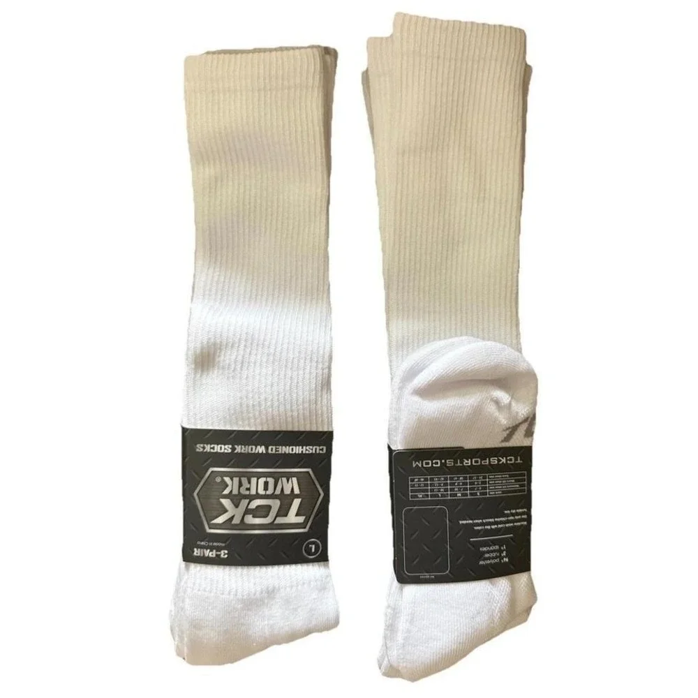 TCK Cushioned Work Socks White 3 Pairs Size Large Men Shoe Size 9-12 Women 10-13